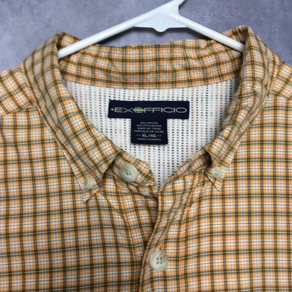 Exofficio Mens Long Sleeve Vented Shirt size XL Orange Plaid Button Up Pockets - Picture 5 of 16